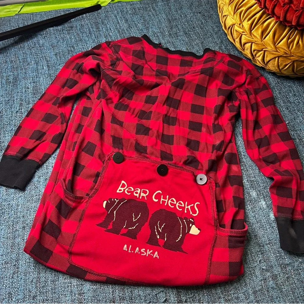 Lazy One Adult Medium Buffalo Plaid One Piece Pajama Flap Jacks in Red Black